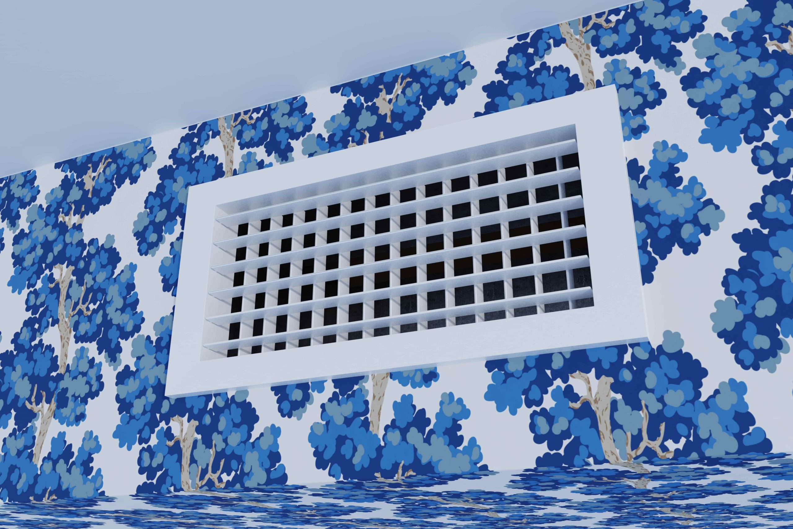 air vent surrounded by floral wallpaper